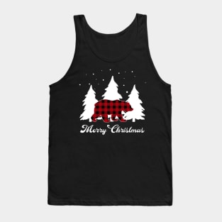 Red Buffalo Plaid Bear Matching Family Christmas Pajama Tank Top